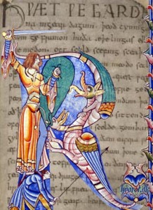 A Medieval illumination from Beowulf. Very bad dragon indeed. http://2.bp.blogspot.com/_MeaQFKuzvXc/TENmGNJMWbI/AAAAAAAAC2M/ferA6hSIezM/s1600/beowulf-wiglaf-wyrm-moralia-job-129rheorotdk.jpg