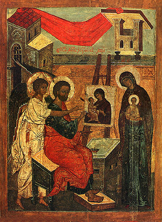 An Orthodox icon of the same scene. https://upload.wikimedia.org/wikipedia/commons/2/21/Evangelist_Luka_pishustchiy_ikonu.jpg